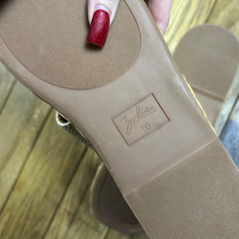 Zodiac Platform Wedge Slide Sandals Tan Woven Straw Espadrille Style‎ Women's 10 - Picture 6 of 6